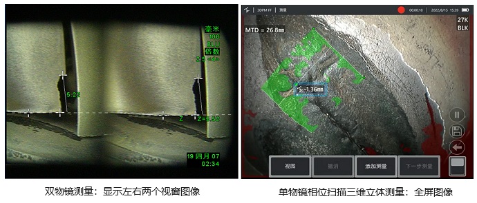 工業(yè)用測量內(nèi)窺鏡的雙物鏡、雙目、單物鏡測量技術示意圖